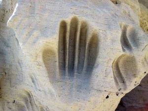 Who carved these giant handprints in White Mountain?