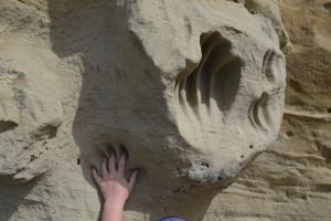 Who carved these giant handprints in White Mountain?