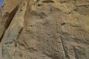 Who carved these giant handprints in White Mountain?